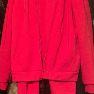 Two piece red jogging suit